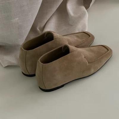 Sheepskin Version~ Retro Niche Suede Square Head Deep Mouth One-pedal Loafers Women's 2025 Autumn and Winter New Single Shoes