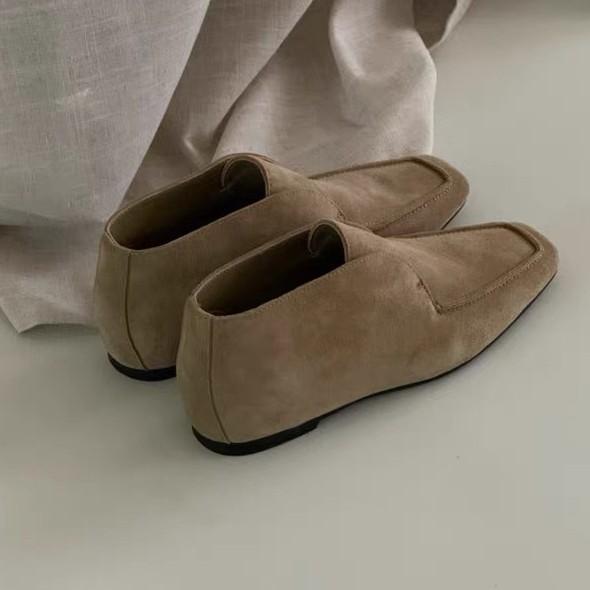 Sheepskin version~ retro niche suede square head deep mouth one-pedal loafers women's 2025 autumn and winter new single shoes