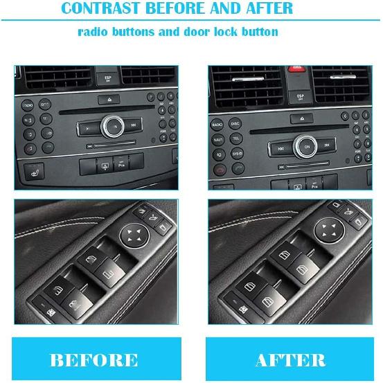 Car Button Stickers Interior Decals Compatible with 2008-2014 Mercedes Benz W204 C250 C350 E-Class Steering Wheel AC Window Radio Number Door & Air