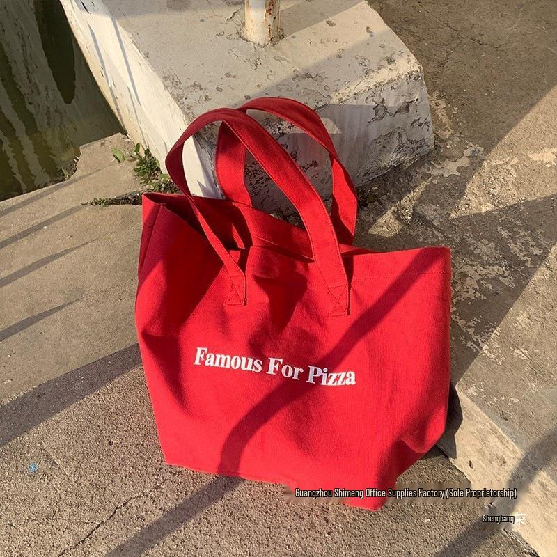 2025 Red Canvas Shoulder Bag with Casual Letter Print