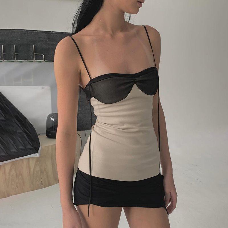 

Mini Patchwork Chest-wrapped Irregular Halter Dress S хакі