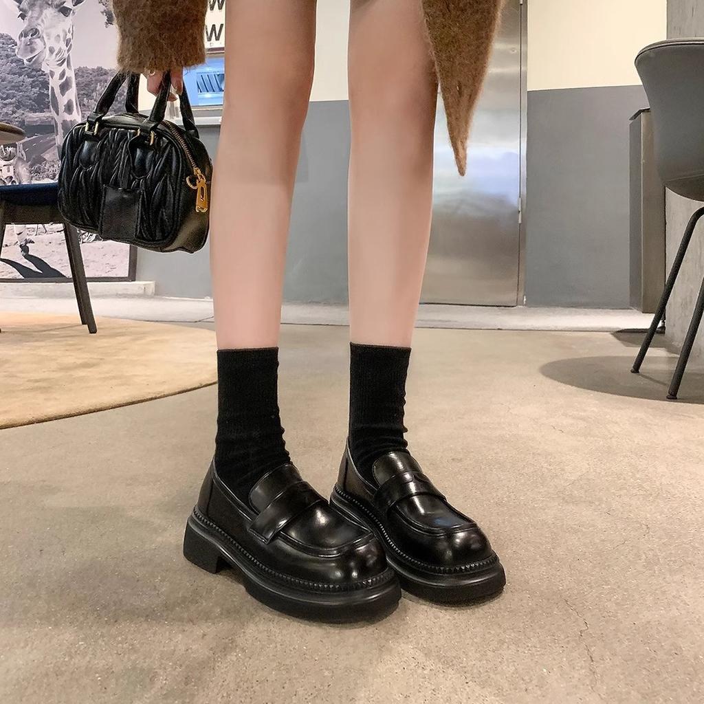 High-end Cowhide Version~ Retro Polished Thick Heel Platform Women's Small Leather Shoes