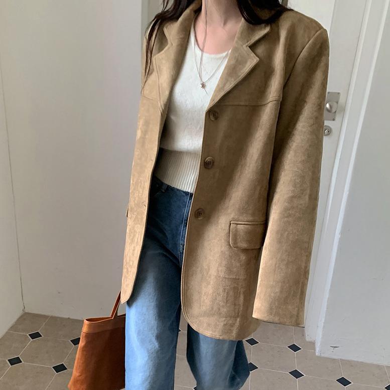 Francuski Retro Elegancki Blazer Damski Jednorzędowy z Klapami Notch i Podwójną Kieszenią