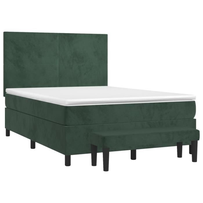 3137722 vidaXL Lit à sommier tapissier et matelas Vert foncé 140x190cm Velours