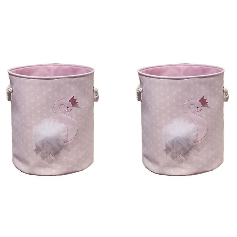 ABKS-2X Корзина для грязного белья Розовый Лебедь Корзина-органайзер Мешки для хранения на завязках Для книг D35xh40см Узор Лебедь