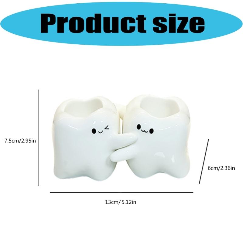 Tooth Shape Ceramic Toothbrush Toothpaste Holder for Home and Bathroom Countertop Tooth Decoration
