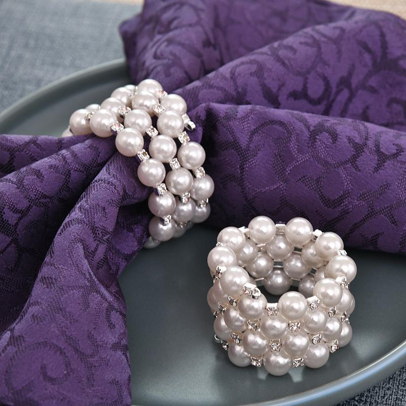 Creative New Diamond-Encrusted Pearl Napkin Ring Metal Hotel & Party Banquet Wedding Decoration