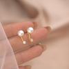 Orecchini Pendenti con Perla e Ago in Argento S925 Intarsiati con Zircone - Stile Coreano Chic per Donne alla Moda