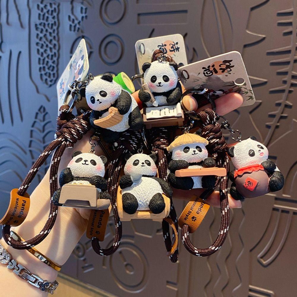 Cartoon Panda Keychain Kawaii Car Key Ring Creative Panda Dolls Pendant  Bag Decoration