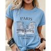 Daily Wear Basic Top Tee Fashion New Women Crew Neck Short Sleeve T-Shirt, Loose Casual Paris Graphic Print