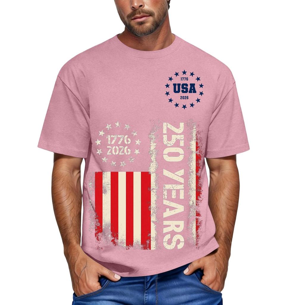 Herren lockeres und lässiges T-Shirt mit Flaggen-Buchstaben-Print, kurzärmeliges Oberteil