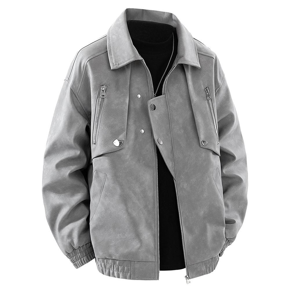 

Men s Lapel Leather Jacket Men s Spring and Autumn American Trendy Versatile Zipper Pu Leather Jacket Jacket M