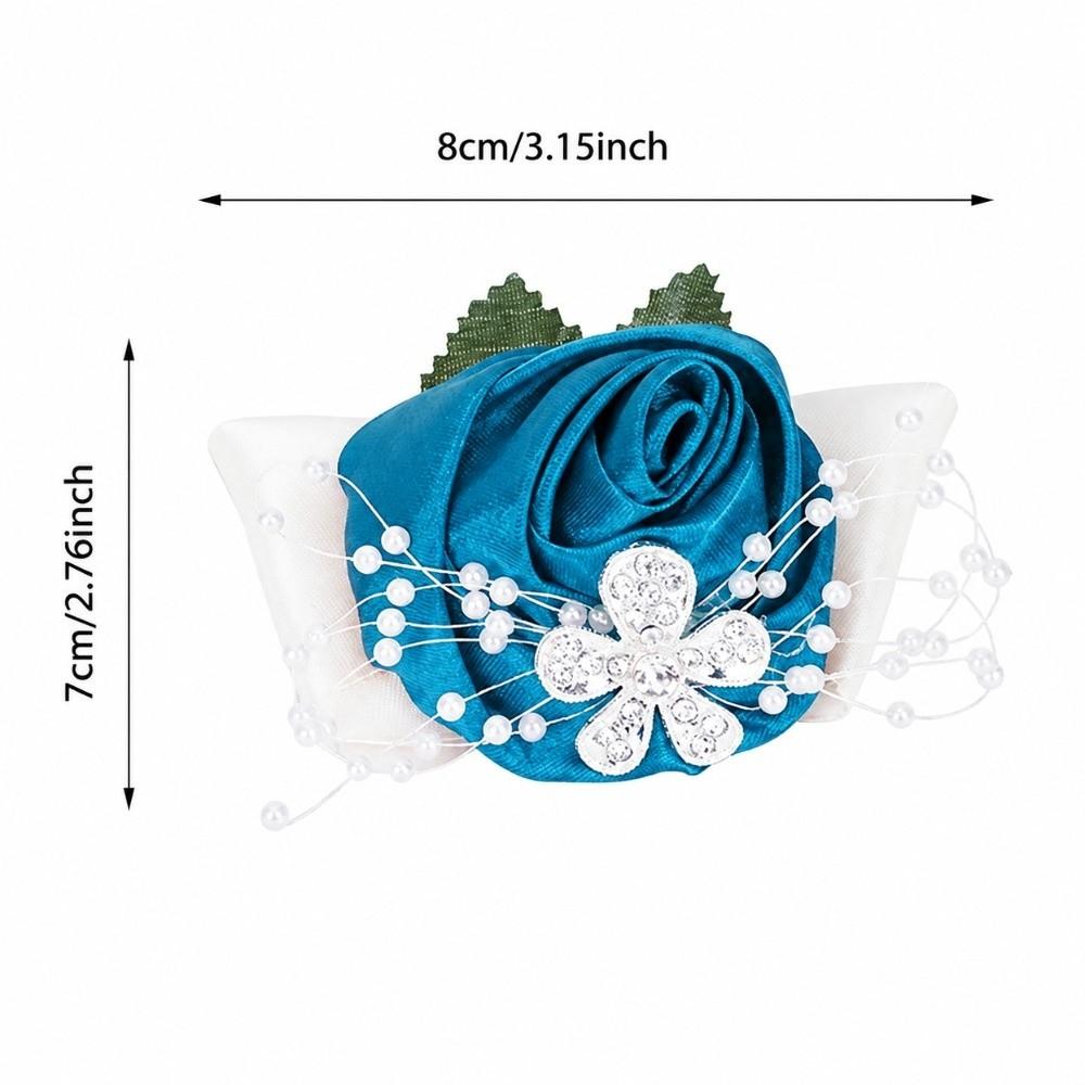 2pcs Rose Red Hand Flower Pearl Rhinestone Bridal Wrist Flower Bridesmaid Wrist Corsage For Prom