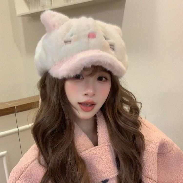 2025 new cute kitten plush hat women's season plush to keep warm and cold, showing the face small ear protector Lei Feng hat