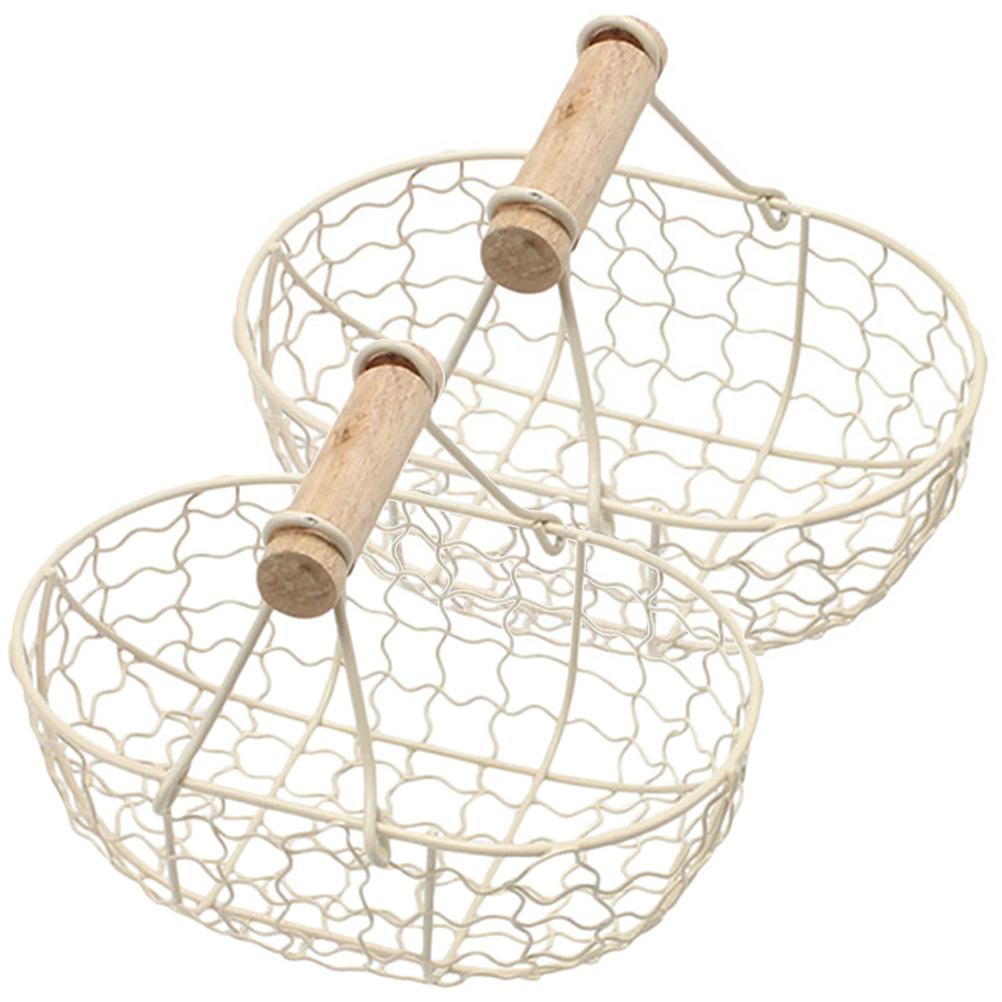 2Pcs Vintage Iron Wire Storage Basket Fruit Bread Basket Kitchen Countertop Organizer Household Decorative Handle