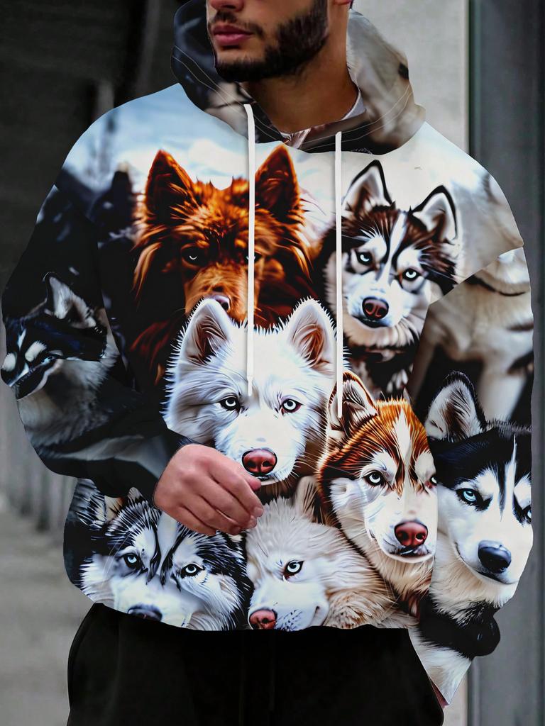 Męska bluza z kapturem o regularnym kroju z kieszenią typu kangur i regulowanymi sznurkami, idealny casualowy prezent na jesień i zimę, streetwear