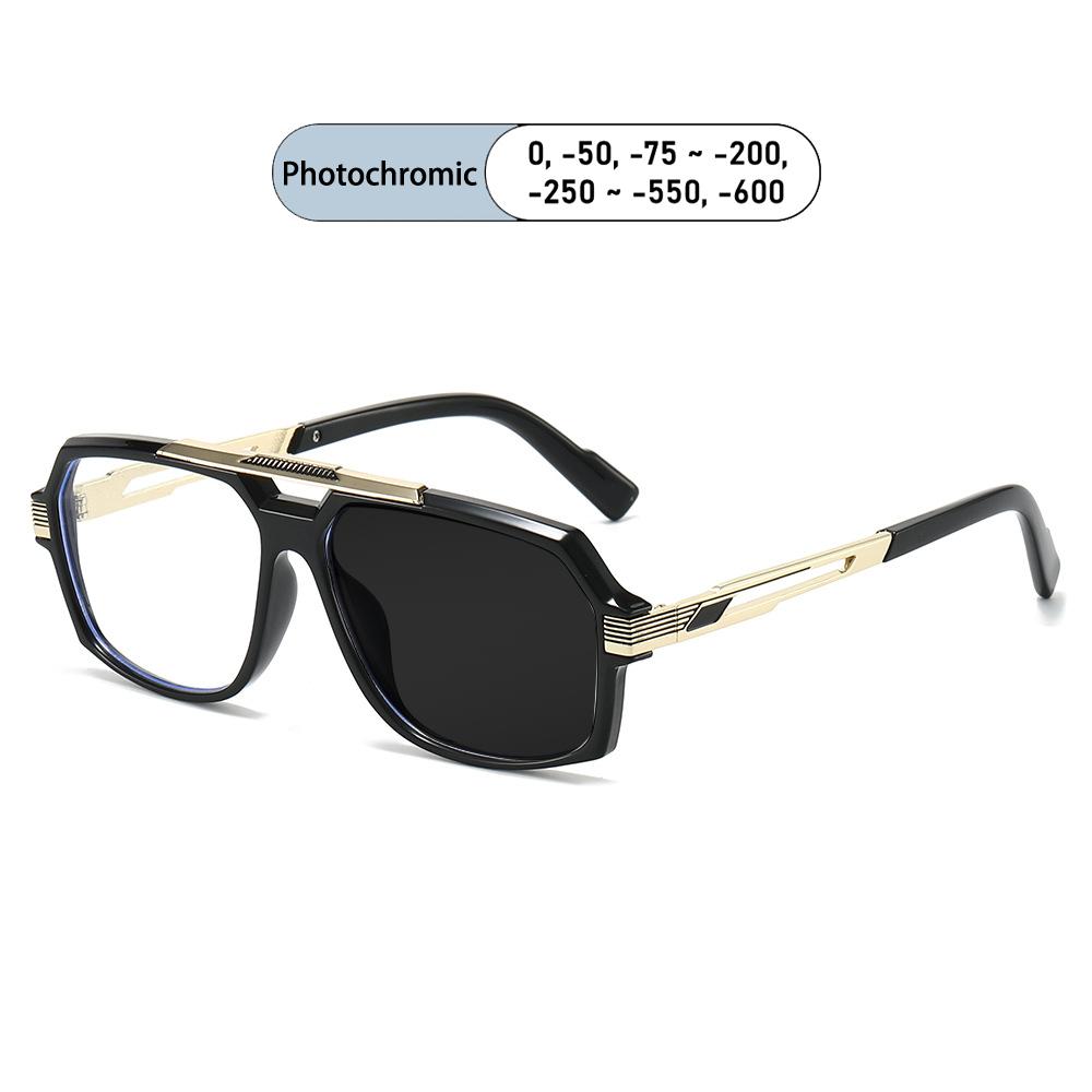 New Luxury Brand Pilot Double Beam Oversized Frame Myopia Glasses Anti Blue Light Men Near Sight Prescription
