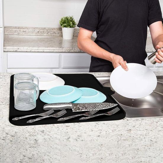 Silicone Drain Mat Quick-Drying Design Raised Ridges Bottom Slope Dish Drainer Kitchen Dining Room Sink Organizer Mat