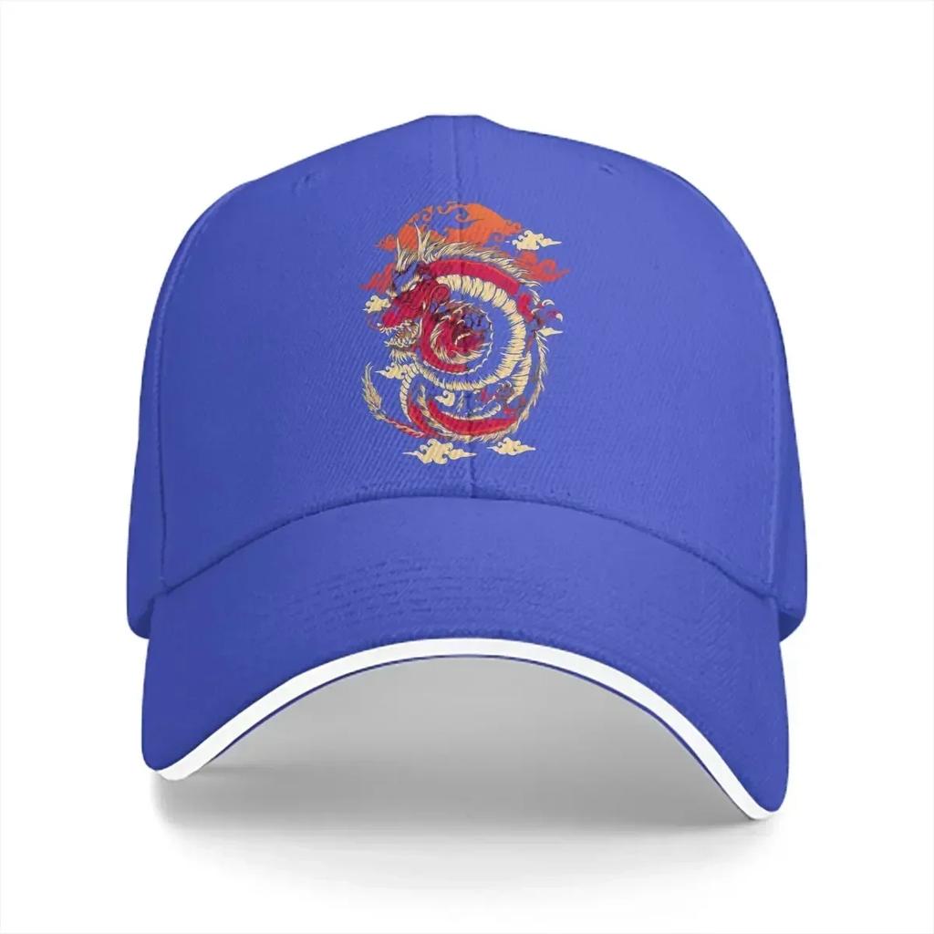 Washed Mens Baseball Cap Red Dragon Trucker Snapback Caps Dad Hat DnD Game Golf Hats