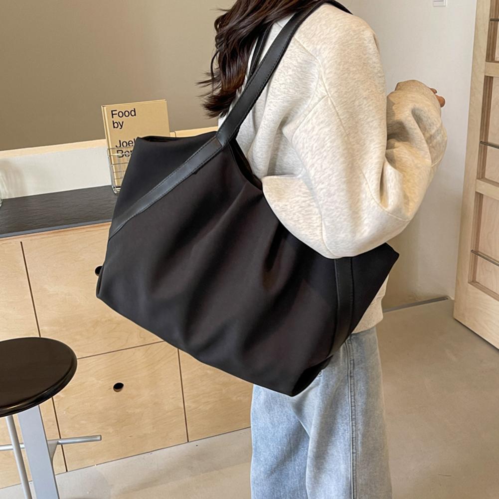 

Women Work Tote Handbag Large Capacity Canvas Shopping Handheld Bag Contrast Color Simple Shoulder Bag Daily Bag for Female