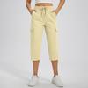 Damen locker sitzende High-Waist Wanderhose mit elastischem Bund, leicht, mit zwei Taschen, lässige Capri-Hose für Outdoor-Aktivitäten