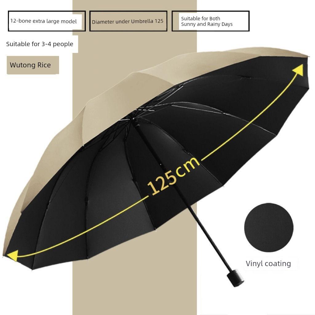 Black Vinyl Folding Umbrella, Thickened and Reinforced, Uv Protection, Extra Large Size for Men and Women, 70% off Large Sun and Rain Umbrella, Large