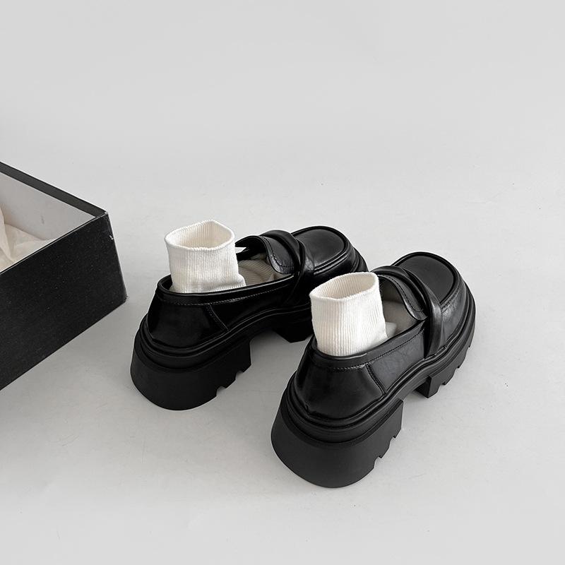 Fashion Commuter Black Heightened Platform Small Leather Shoes Women's 2025 New Autumn and Winter One-pedal British Style Loafers