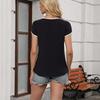 Ladies Summer split Short Sleeve v Neck color block Casual Pullover Blouse Shirt Top
