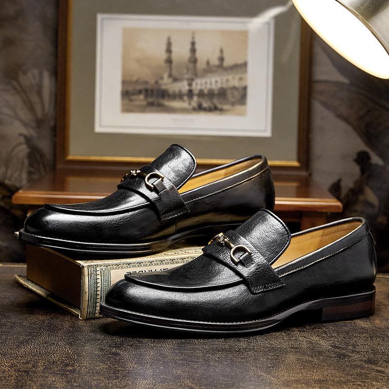Kožené mokasíny s jedním pedálem Pánské špičkové britské pánské boty na dojíždění do práce Běžné kožené boty z první vrstvy hovězí kůže
