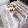 0.75*3M Table Flag Semi Transparent Pearl Tulle Table Runner Gauze Mesh Sheer Drapes Wedding Arch Drapes Wedding Party