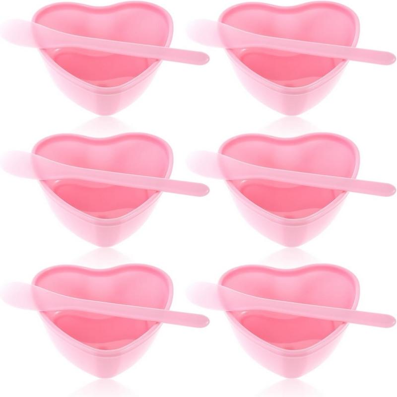 6/12 Pcs Heart Shaped Facial Mask Mixing Bowl With Scraper Plastic Diy Skin Care Tool, Suitable For Family And Salon