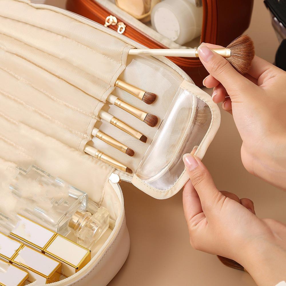 PU Double-Layer Transparent Makeup Bag - Large Capacity, Waterproof, Portable Toiletry Bag for Travel, Multi-Layer Storage