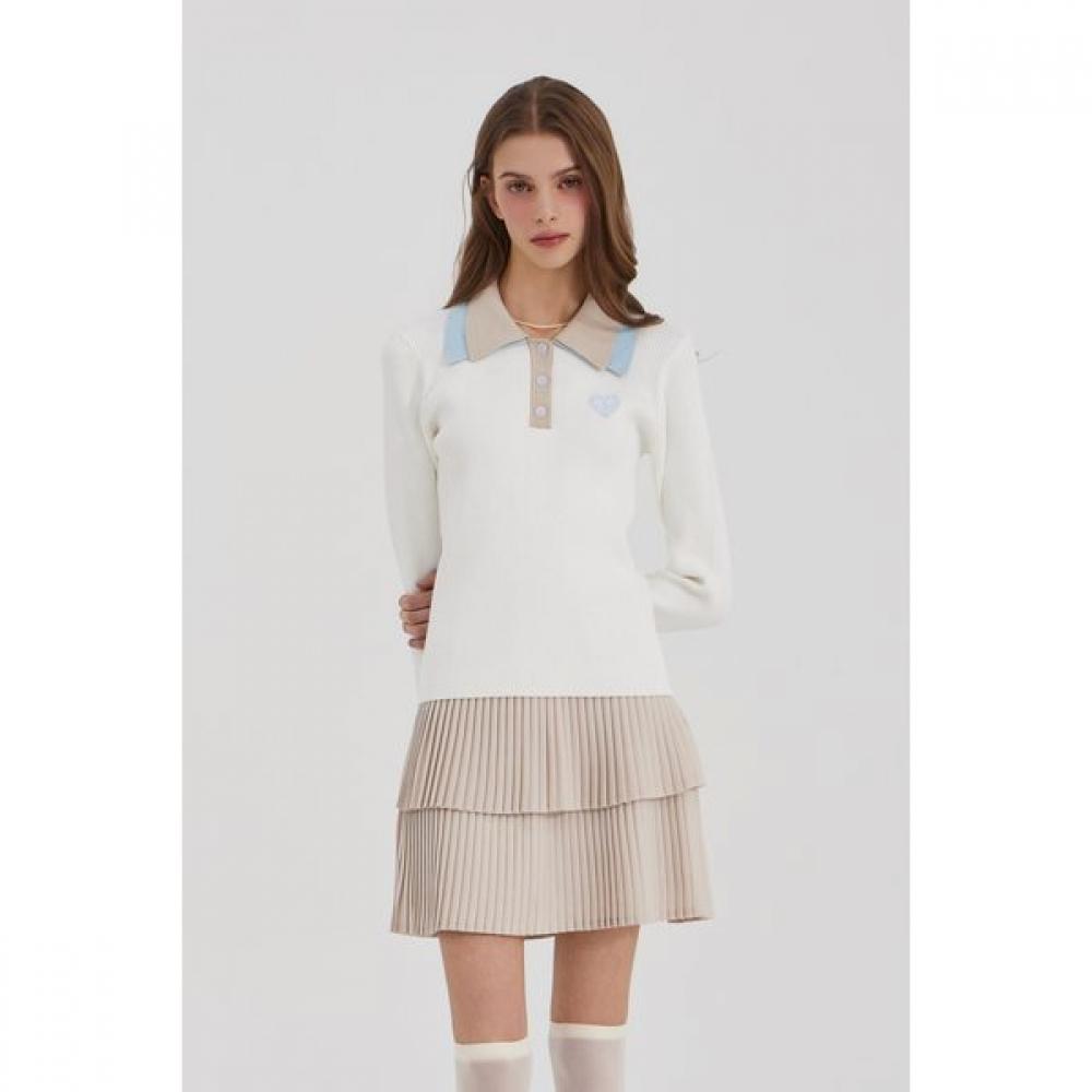 GOXO Smile Heart Knit White Double Collar