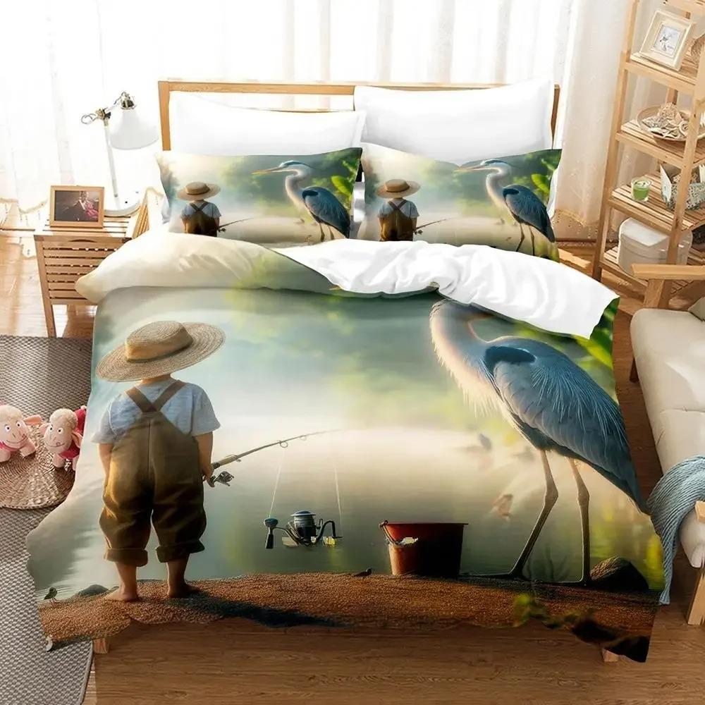 Ložní souprava Chlapec a volavka Jednolůžková Dvoulůžková Plná Queen King Size Ložní souprava Pro dospělé Dětská Ložnice Sady povlečení Anime Sada prostěradel