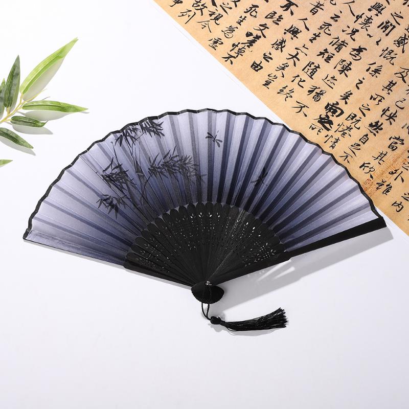 Portable Hand Fold Fan  Chinese Style Dance Props Retro Shell Fan Woman Men Bamboo Wood Silk Flower Folding Fan