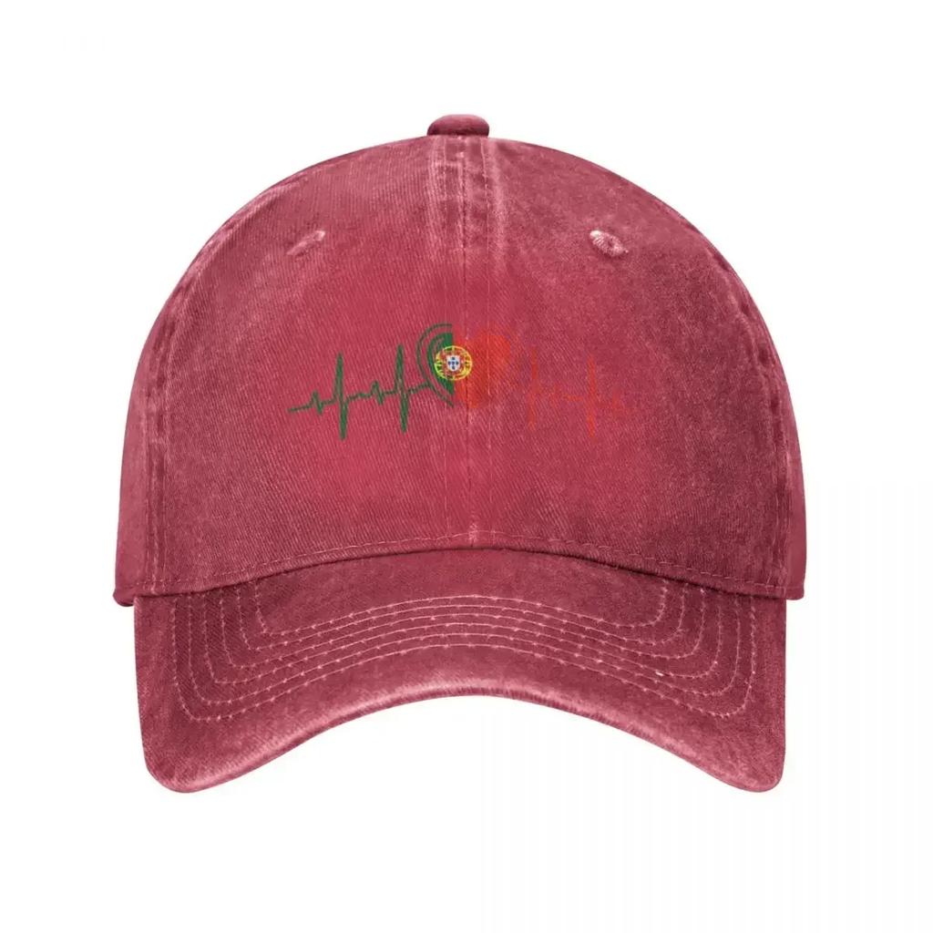 Proud Portuguese Heartbeat Portugal Flag Baseball Cap for Unisex Women Distressed Cotton Sun Cap Outdoor Running Golf Hats Cap