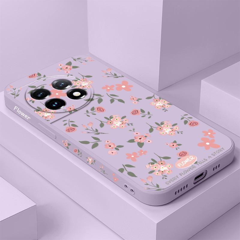 Floral Scent Phone Case For Oneplus 12 12R 11 11R 10 10R 10T 9R 9RT 9 8T 8 7 7T Pro 5G Liquid Silicone Cover
