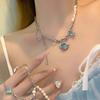 Sweet Wind~ Cold Crushed Ice Blue Love Pendant Necklace Temperament Niche Design Sense Light Luxury Premium Collarbone Chain