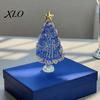 Festive Desk Decoration Hand Blown Glass Christmas Tree Figurine with Golen Star, Atmosphere Decor Mini Xmas Ornament, Handmade Desktop Holiday