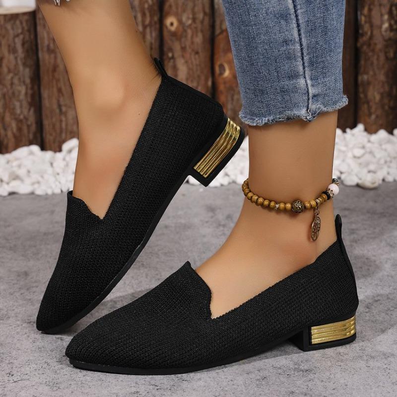 Fashion Women Solid Color Pointed Head Mesh Loafers Shallow Woman Soft Bottom Knit Ballet Flat Shoes Female Casual Slip on Boat Shoes