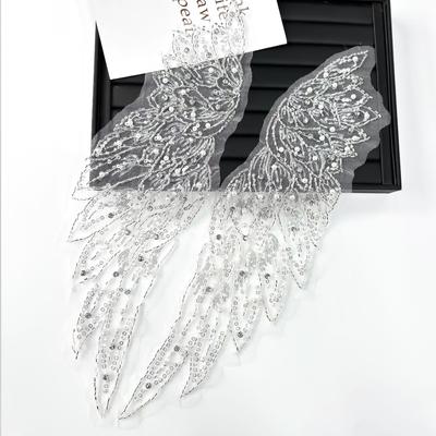 Netz Perlen Handgenäht DIY Voller Diamant Flügel Brosche Ein Paar Kragen Blume Kleidung Hochzeitskleid Spitze Applikation Ins