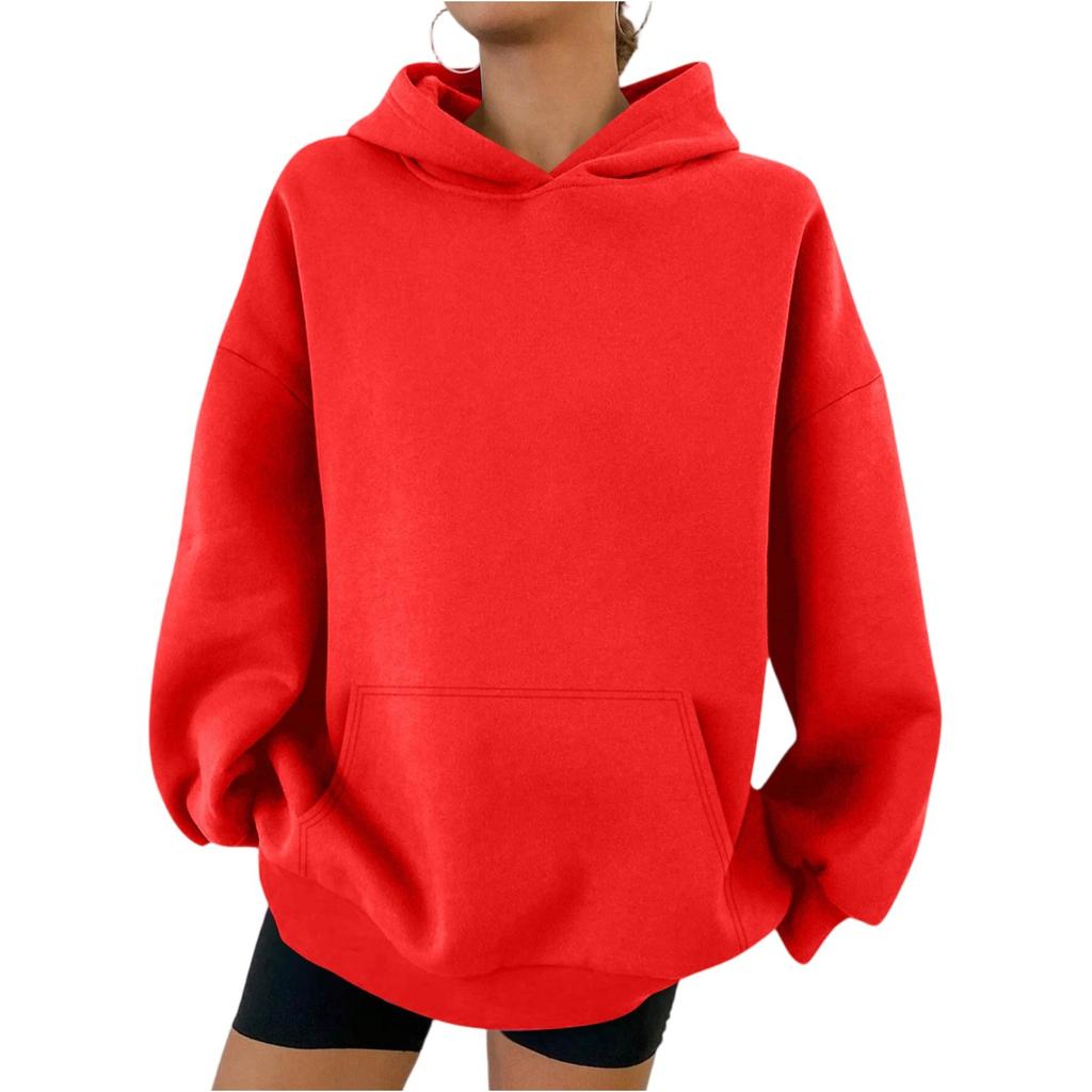 Women's Hooded Long Sleeve Sweatshirt Loose Fit Streetwear Solid Color Pullover Hoodie