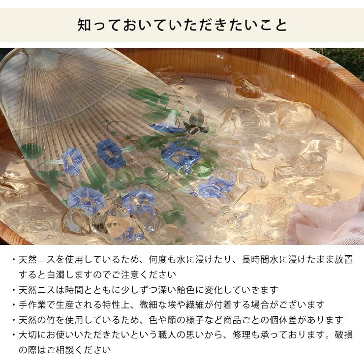 Kagu no Sato Kaminoshigoto Ieda Paper Works Água Forma Oval Glória Feito em Ventilador de Resfriamento Washi Artesanal Souvenir Japonês Presente Leque, (Design da Manhã/Não