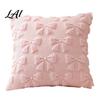 Soft Plush Cushion Cases Throw Pillow Cover Heart Embroidery Case with 3D Bowknot Jacquard Decorative Pillows for Anniversary Fluffy Couch