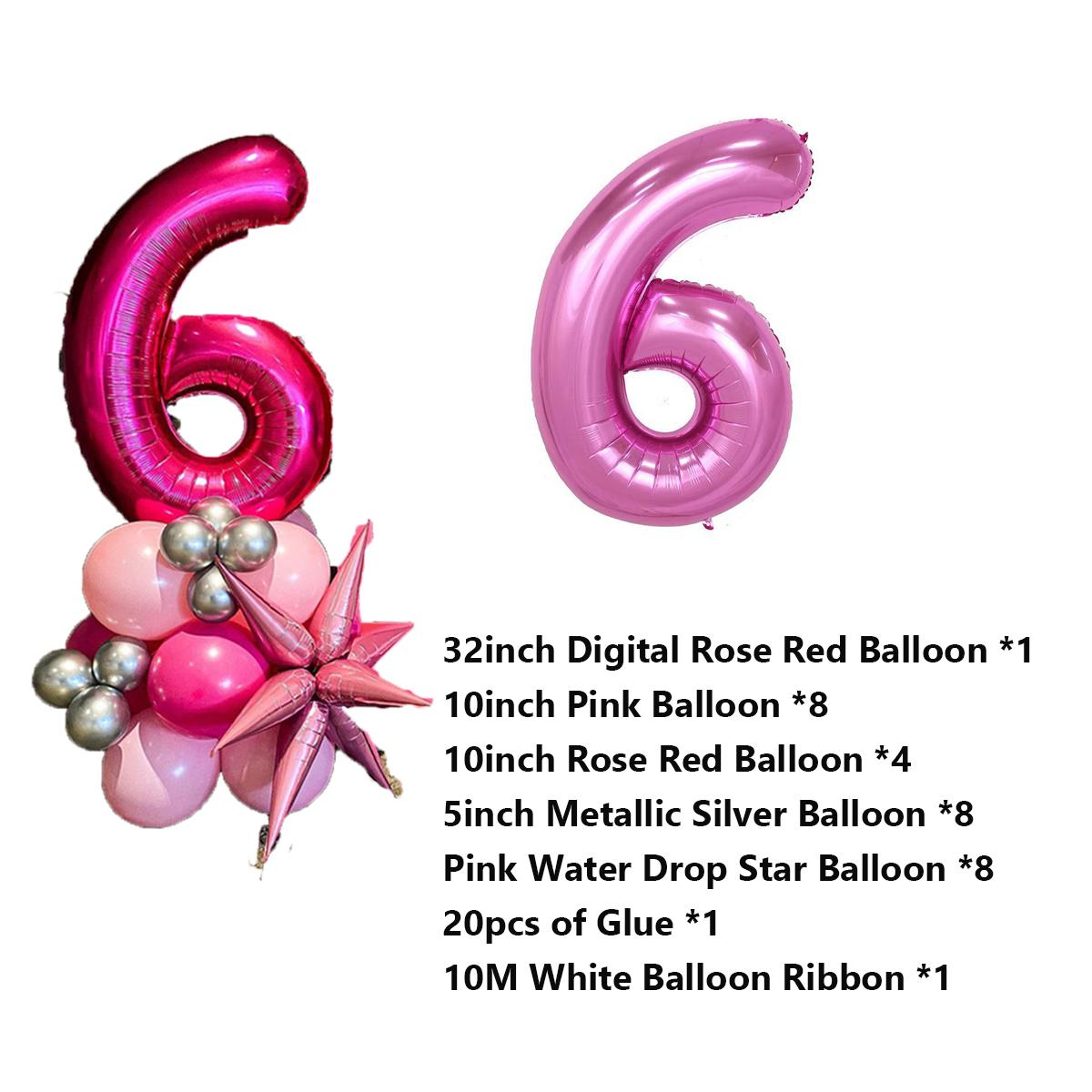 

32-дюймовый розовый воздушный шар с номером, розово-красный, розовый, для дня рождения девочки, декор для вечеринки в честь ребенка, воздушный шар, арка Number 6