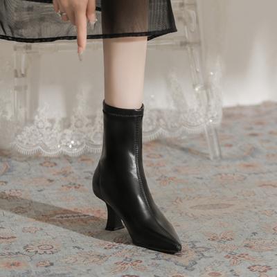Bottines courtes à talons fins pour femmes, nouvelles automne et hiver 2025, pointues, tempérament simple, couleur unie, fermeture éclair arrière, bottes mi-mollet qui ne fatiguent pas