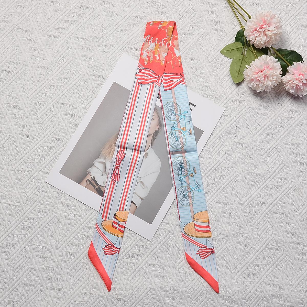 

Brand Design Bicycle Print Luxury Twill Silk Scarf Women Hair Scarf Fashion Headband Skinny Bag Scarves Neckerchief 2024 New