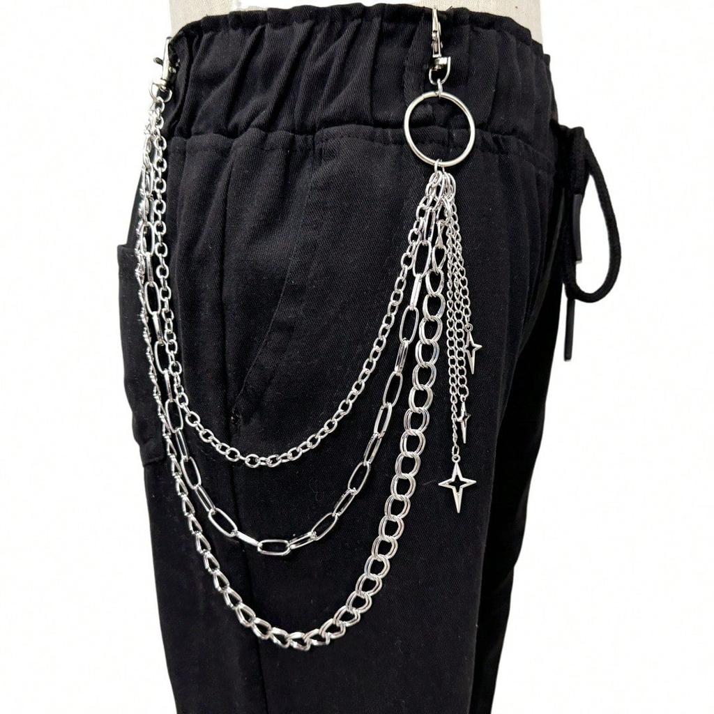 European and American Jewelry Hollow Cross Awl Pendant Trouser Chain New Star Waist Chain Multi-Layer Decoration