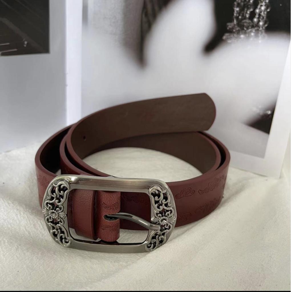 High-end Women's Belt Embossed Retro Western Style Engraving Heavy Industry Women's Belt