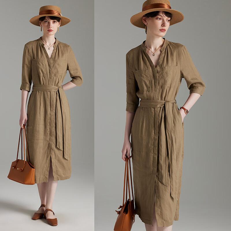 Fog Trail Women s French Style V-Neck Linen Blend Midi Dress M